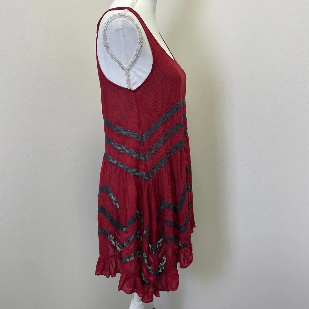 Free People Intimately Red Polka Dot Lace Trim Ruffle Slip Tunic Top XS Boho - Picture 4 of 16